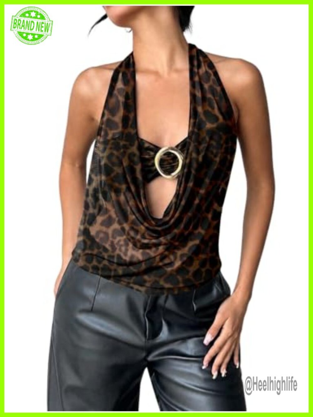 Sheer Mesh Halter Tank Top 2-in-1 Layered Festival Going Out Party Top